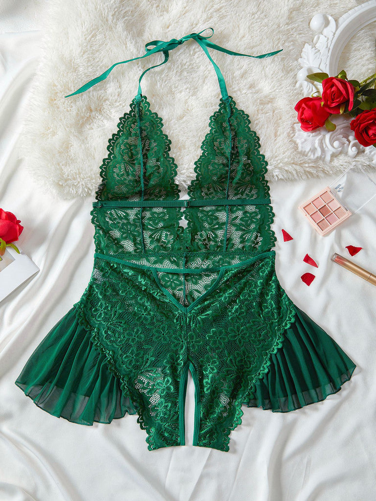 1980s Halter Lace Lingerie with Leopard Print Skirt - vintage skirt, retro style