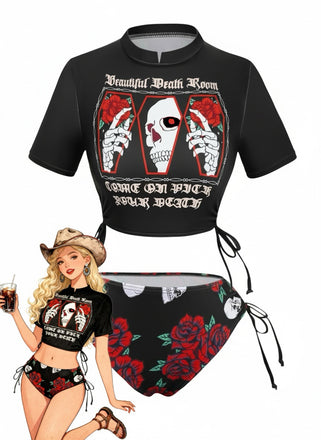 1980s Skull Graphic Bikini Set - vintage fashion, retro style