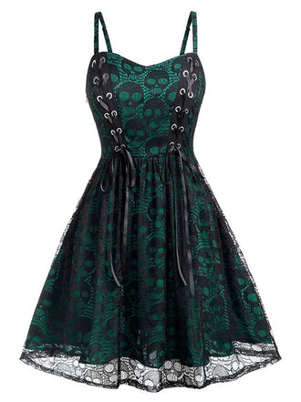 She slips into this 1980s Skull Pattern Gothic Style Dress and suddenly it's a 1980s daydream