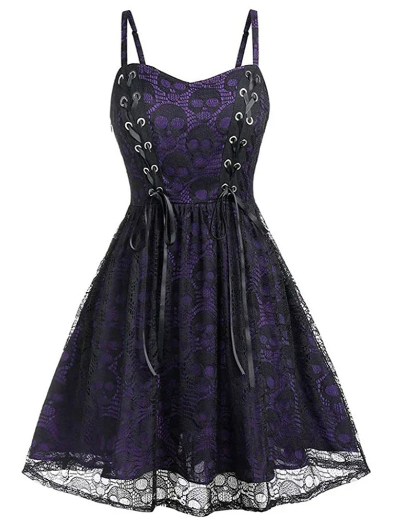white christmas dresses Gothic Skull Pattern Straps Dress Wine Red