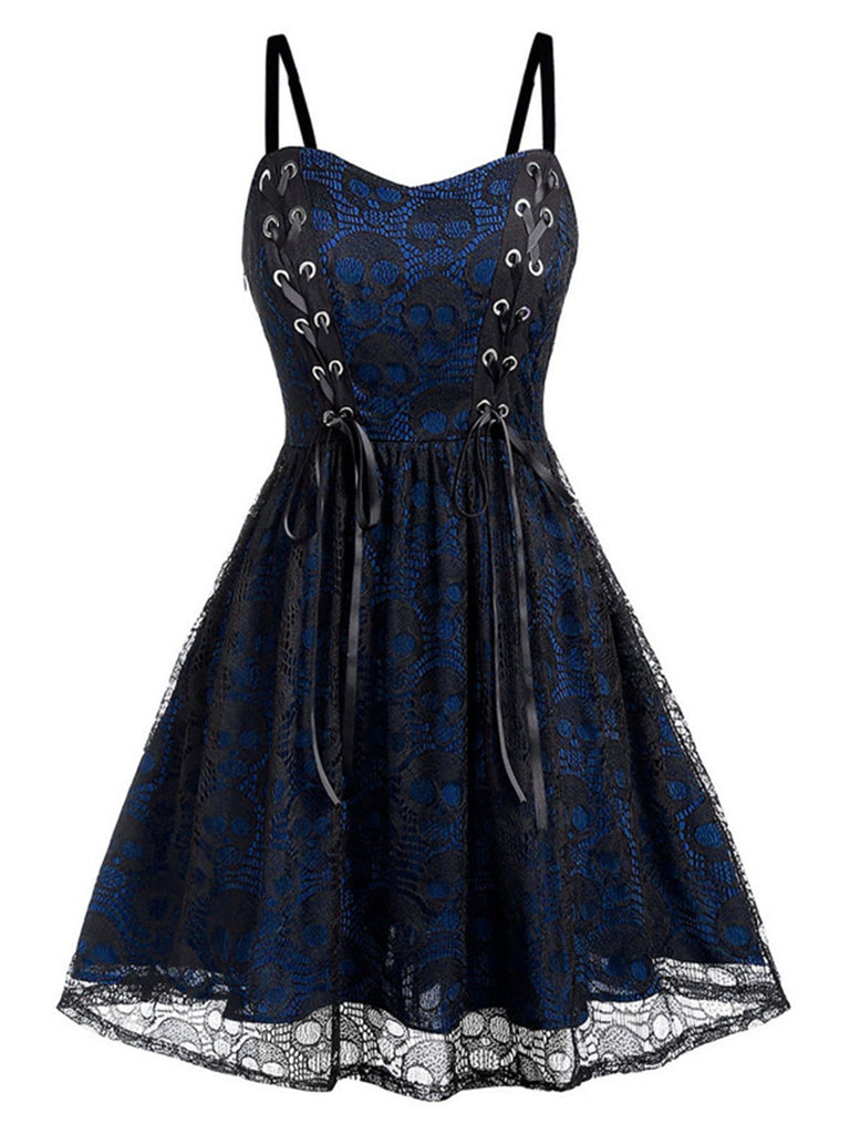 Gothic Skull Pattern Straps Dress Wine Red