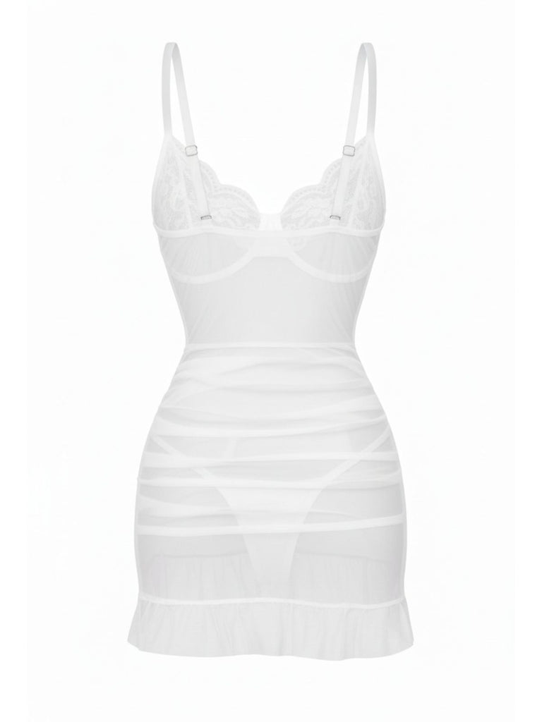 1980s Slip Lace Underwire Sheer Ruffle Nightgown - vintage nightgown, retro sleepwear