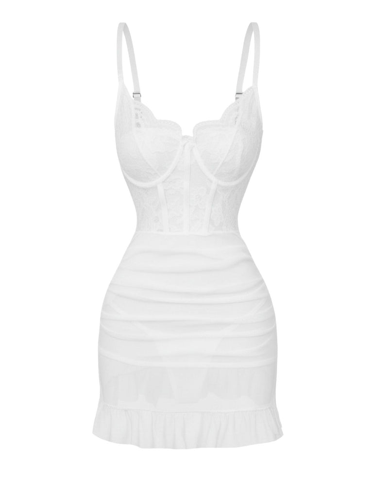 1980s Slip Lace Underwire Sheer Ruffle Nightgown - vintage nightgown, retro sleepwear