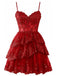 1980s Slip Sequin Lace Tiered Tulle Corset Dress - vintage dress, retro fashion, elegant red