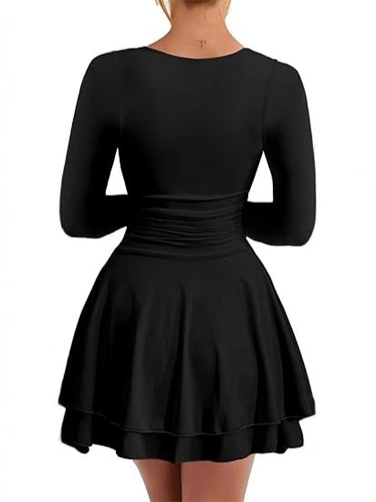 1980s Solid Fitted Square Neck Long Sleeve Dress - vintage dress, retro fashion