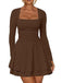 1980s Solid Fitted Square Neck Long Sleeve Dress - vintage dress, retro fashion
