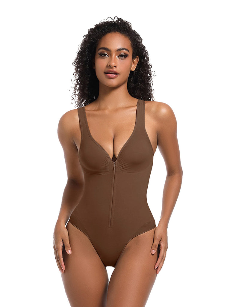 1980s Solid Front Zipper Shapwear Bodysuit - vintage fashion, retro style