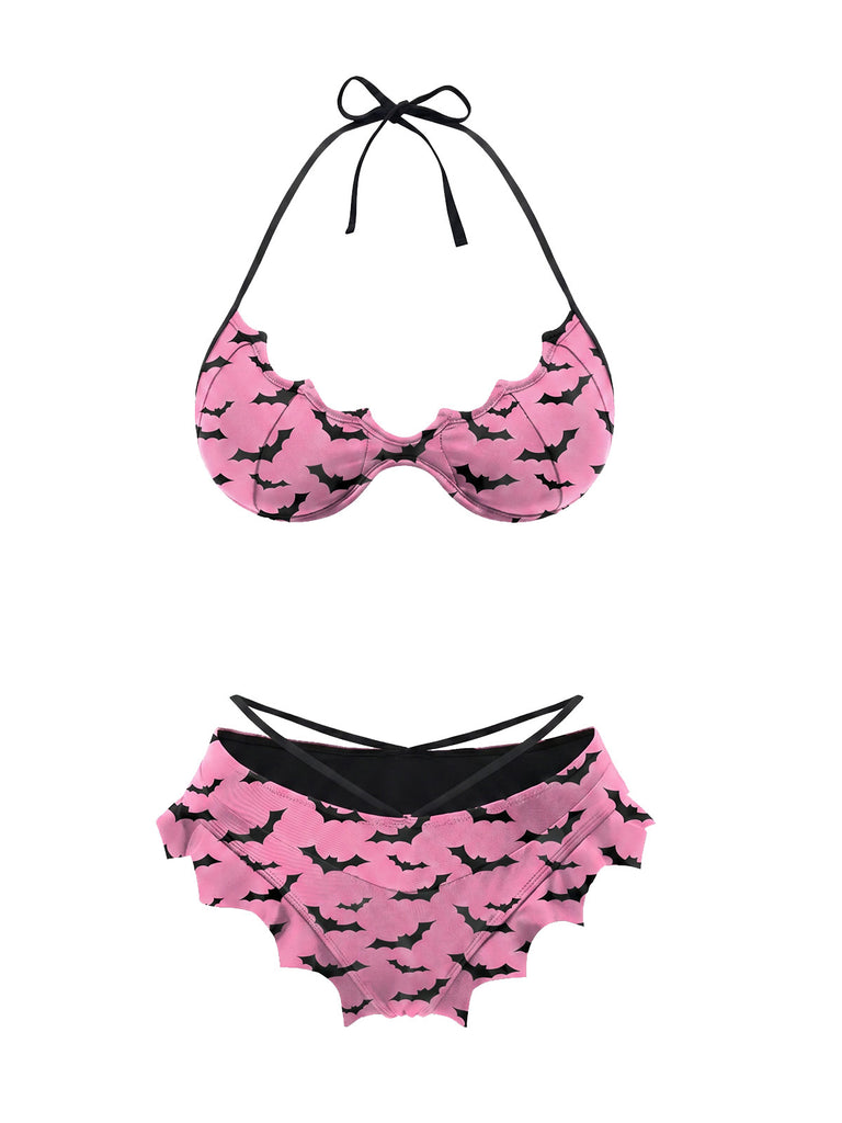 Black 1980s Solid Gothic Bat Wings Bikini Set, vintage swimsuit, pin-up swimwear - perfect for women who love vintage and retro fashion