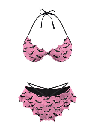 Black 1980s Solid Gothic Bat Wings Bikini Set, vintage swimsuit, pin-up swimwear - perfect for women who love vintage and retro fashion