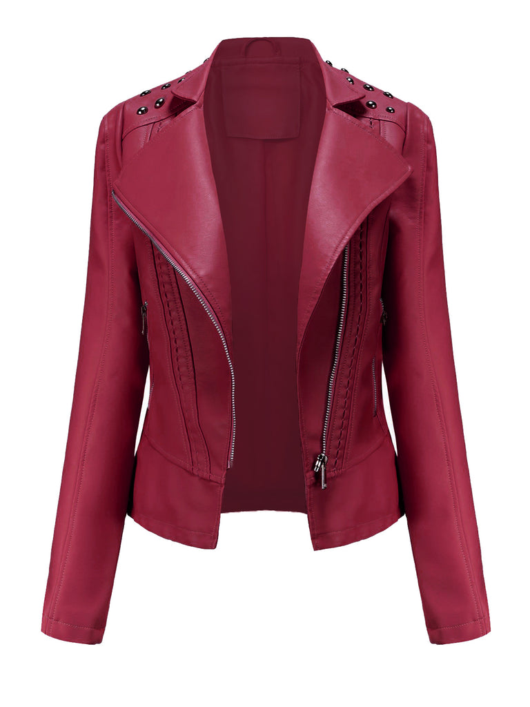 1980s Solid Lapel Leather Jacket — 1980s sophistication that wraps her in quiet power