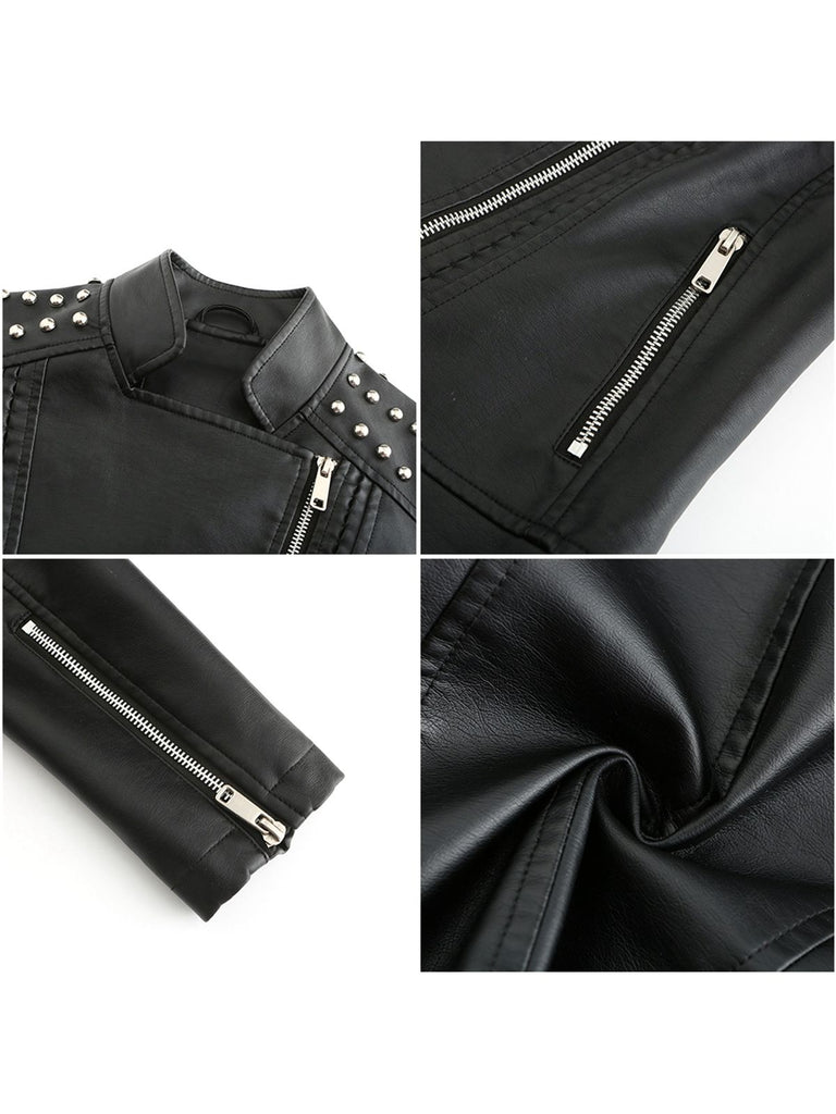 1980s Solid Lapel Leather Jacket — 1980s style that speaks before she does