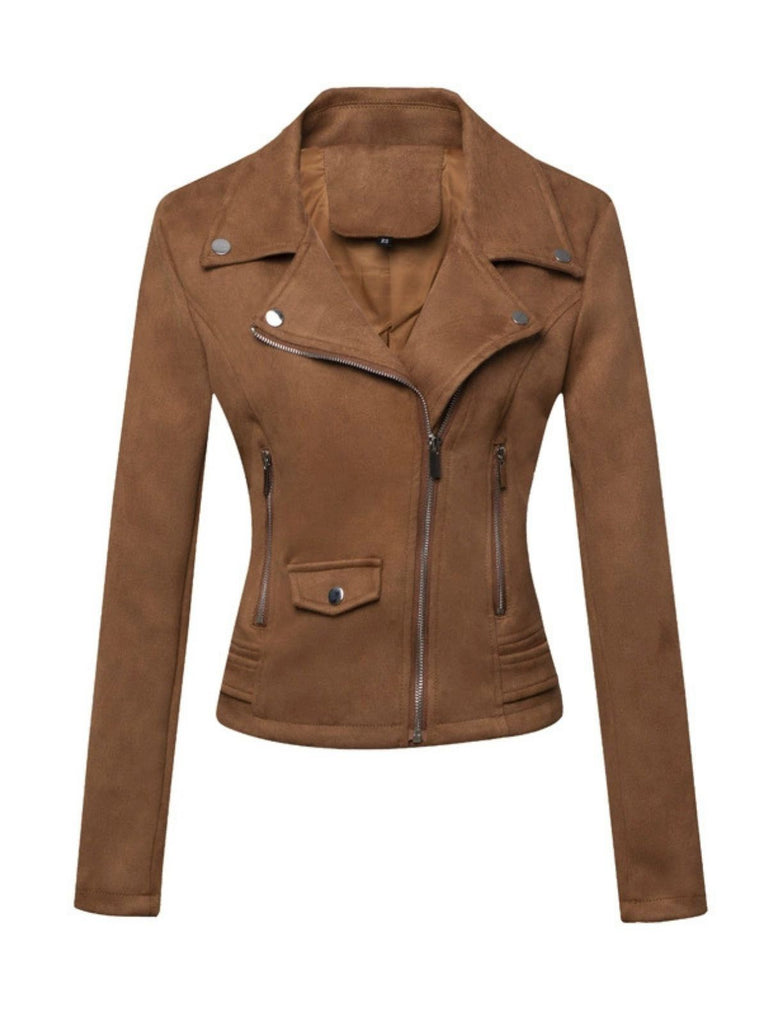 1980s Solid Lapel Suede Leather Jacket - vintage fashion, retro style