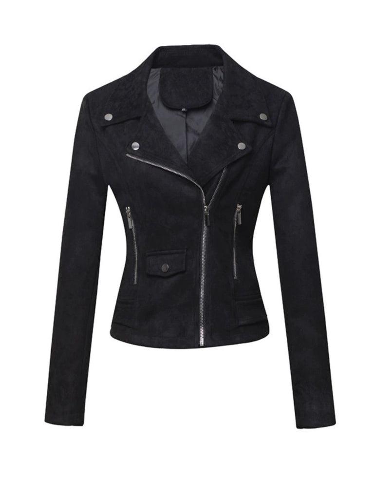 1980s Solid Lapel Suede Leather Jacket - vintage fashion, retro style