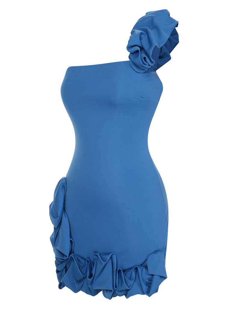 1980s Solid One-Shoulder 3D Flower Mini Dress, vintage dress, retro fashion - perfect for women who love vintage and retro fashion