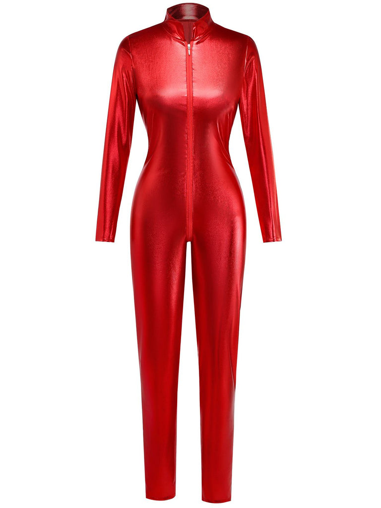1980s Solid PU Leather Zipper Jumpsuit - vintage jumpsuit, retro fashion