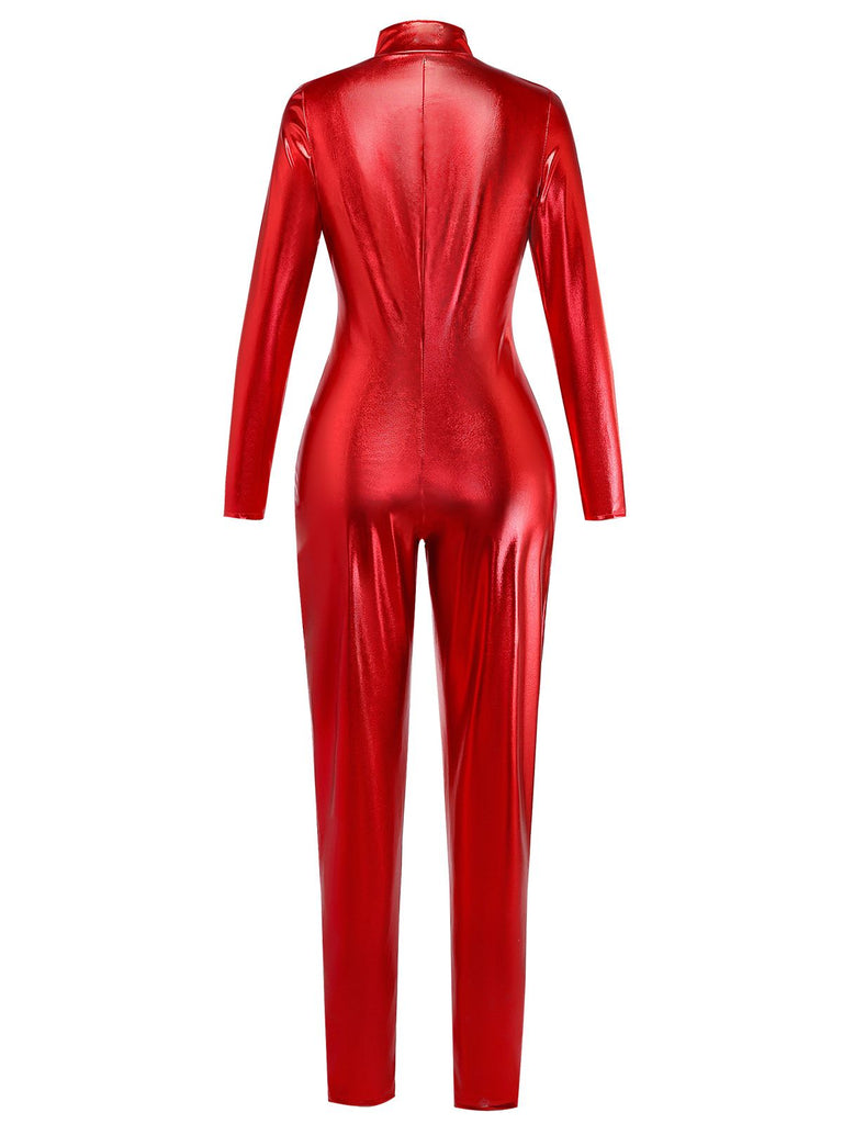 1980s Solid PU Leather Zipper Jumpsuit - vintage jumpsuit, retro fashion
