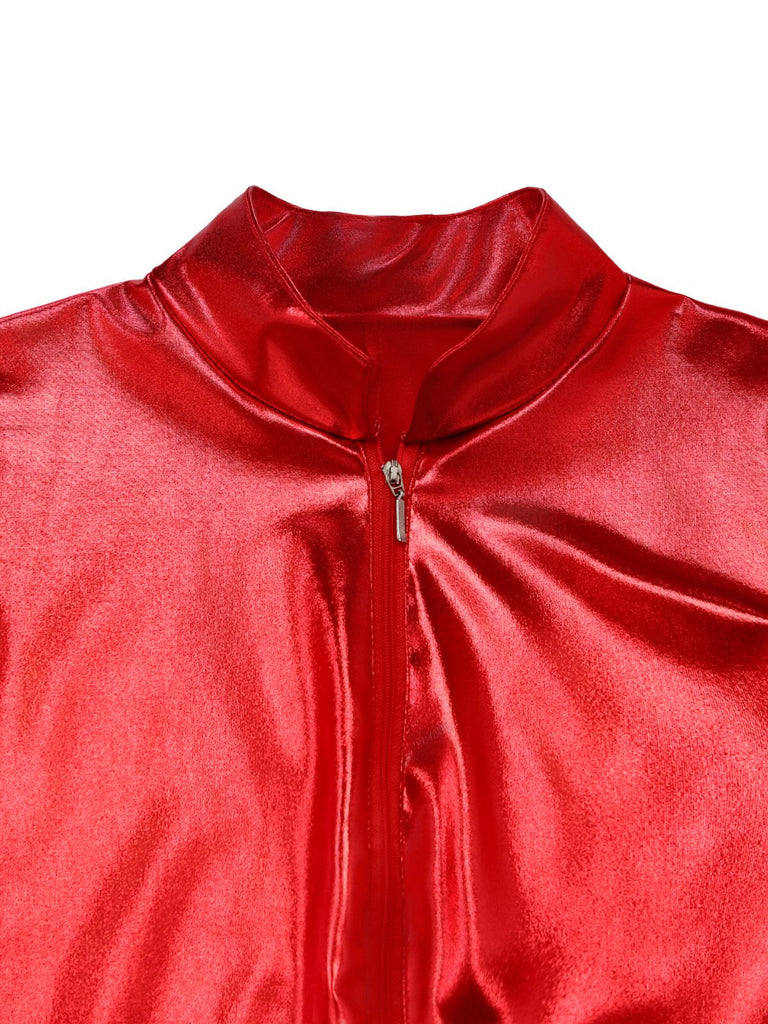 1980s Solid PU Leather Zipper Jumpsuit - vintage jumpsuit, retro fashion