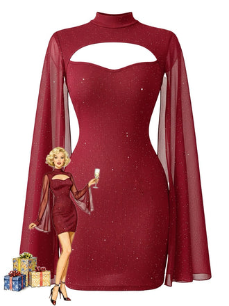 1980s Solid Pearl Chiffon Cape Bodycon Dress - vintage dress, retro fashion