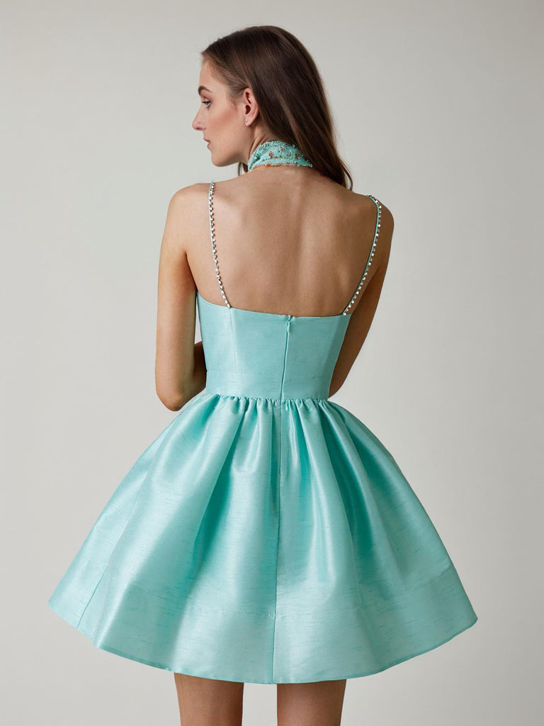 She slips into this 1980s Solid Rhinestone Straps Puffy Dress and suddenly it's a 1980s daydream