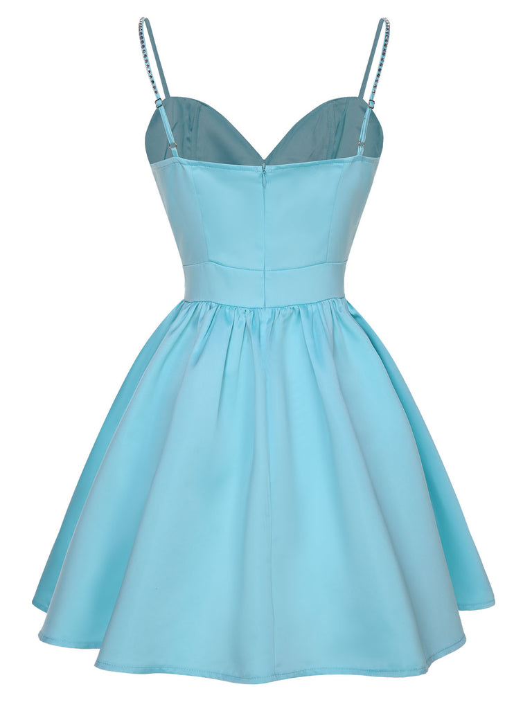 1980s Solid Rhinestone Straps Puffy Dress — a 1980s silhouette that turns sidewalks into runways