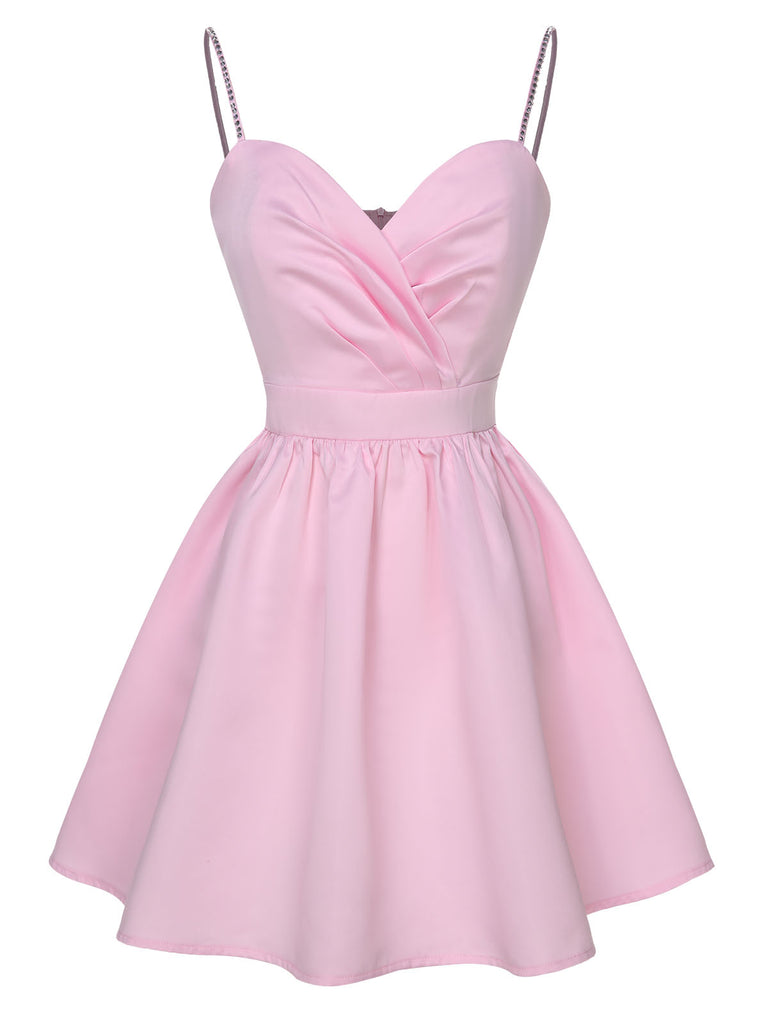 She slips into this 1980s Solid Rhinestone Straps Puffy Dress and suddenly it's a 1980s daydream