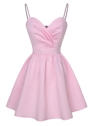 She slips into this 1980s Solid Rhinestone Straps Puffy Dress and suddenly it's a 1980s daydream