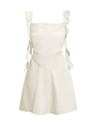 1980s Solid Ruffled Strap Square Neck Dress - vintage dress, retro fashion