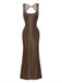 1980s Solid Sequined Mesh Buckle Square Neck Dress - vintage dress, retro fashion