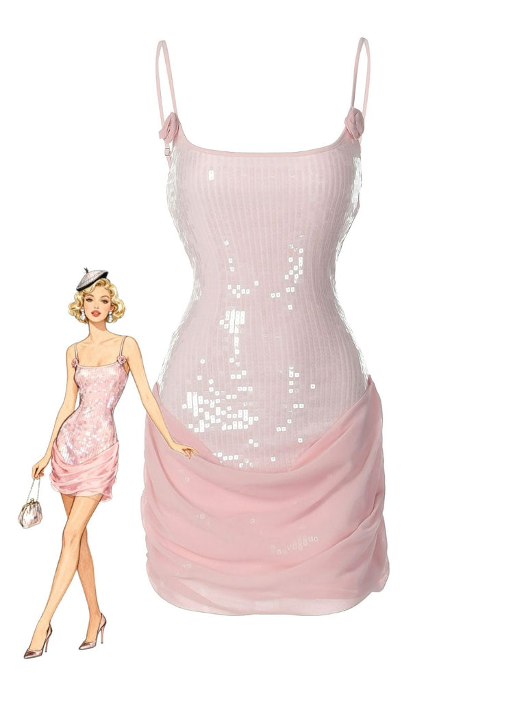 1980s Solid Sequined Patchwork Mini Dress - vintage dress, retro fashion
