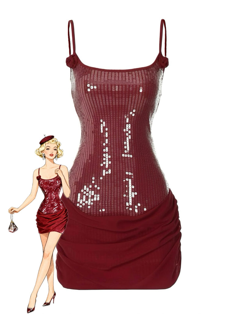 1980s Solid Sequined Patchwork Mini Dress - vintage dress, retro fashion