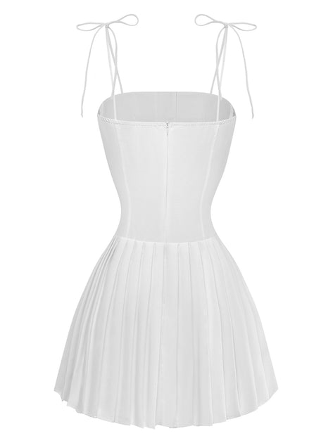 white dress 80s 1980s Solid Spaghetti Strap Mini Dress