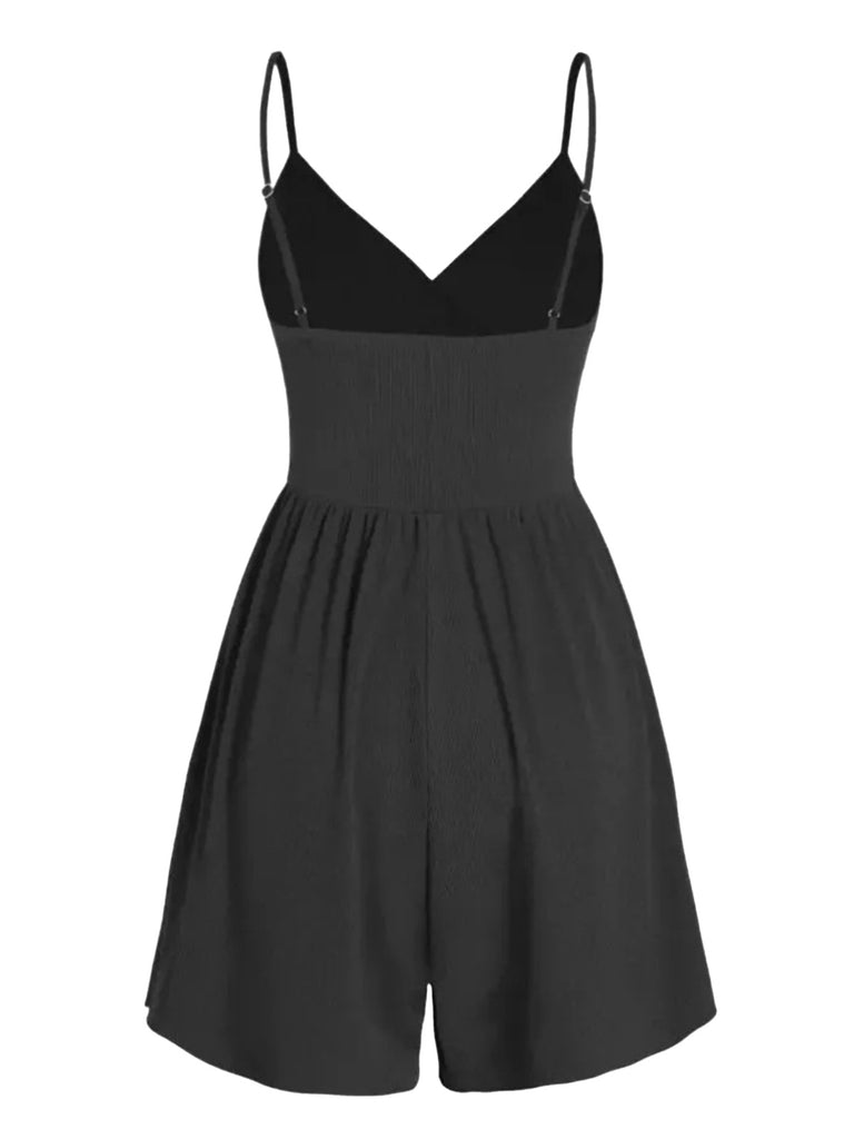 1980s Solid Spaghetti Strap V-Neck Romper - vintage jumpsuit, retro fashion