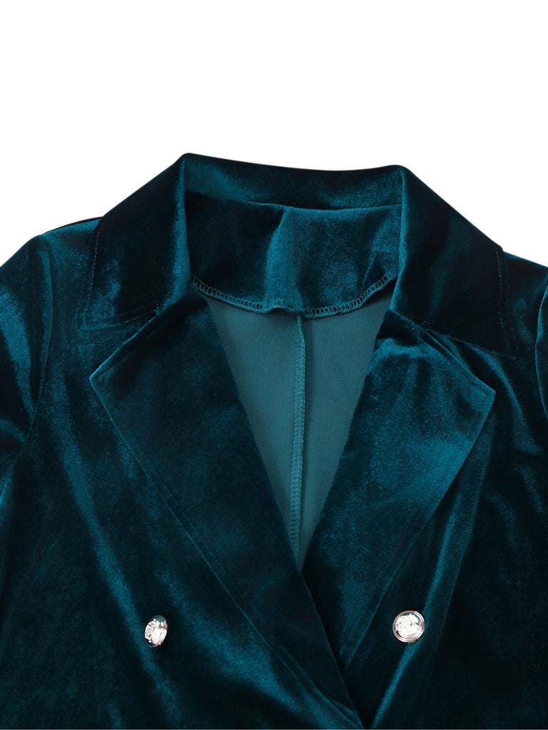 1980s Solid Velvet Double-Breasted Lapel Blazer - vintage fashion, retro style