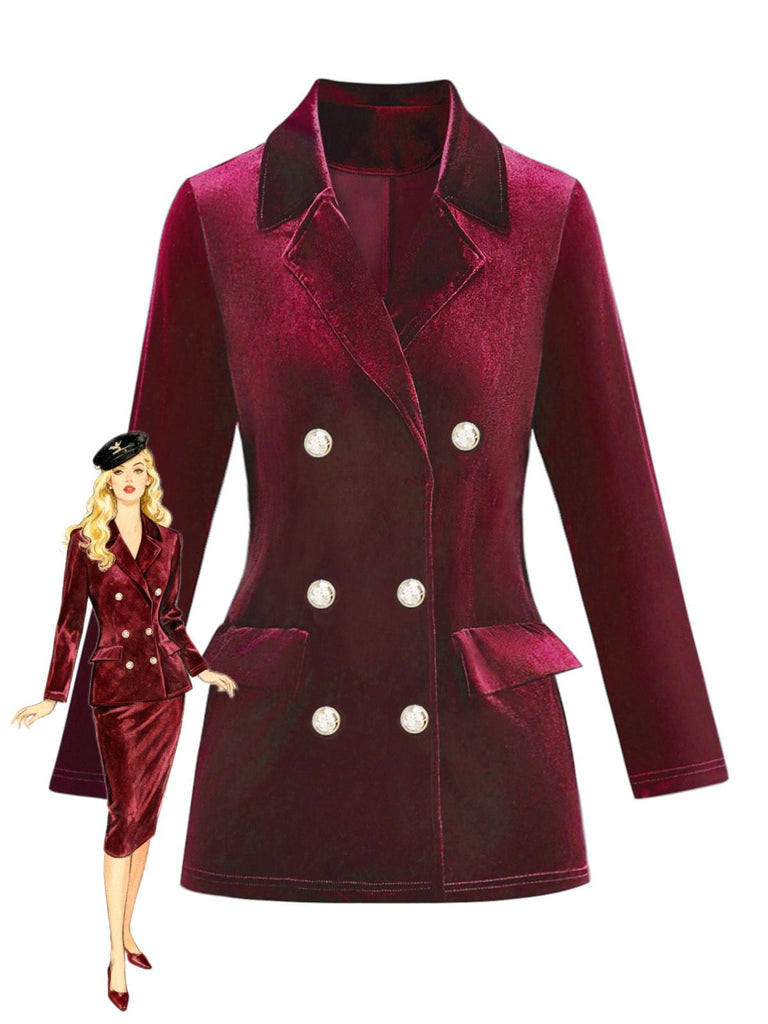 1980s Solid Velvet Double-Breasted Lapel Blazer, vintage fashion, retro style - perfect for women who love vintage and retro fashion