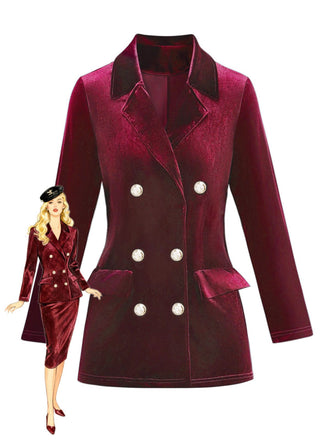 1980s Solid Velvet Double-Breasted Lapel Blazer, vintage fashion, retro style - perfect for women who love vintage and retro fashion
