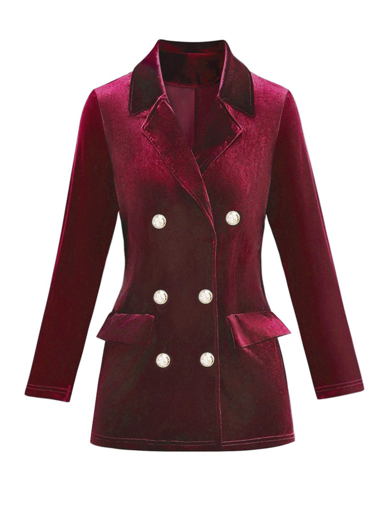 1980s Solid Velvet Double-Breasted Lapel Blazer, vintage fashion, retro style - perfect for women who love vintage and retro fashion