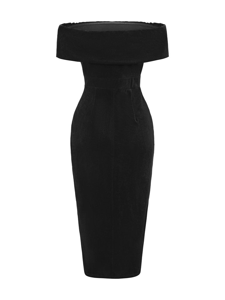 Burgundy Velvet Long Dress Women's Off-Shoulder Ruched Slit Dress | Valentine's Day Date Night Outfits