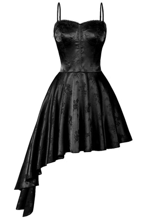 1980s Spaghetti Strap Asymmetrical Satin Dress - vintage dress, retro fashion