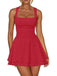 1980s Square Neck Ruched Tiered Solid Dress - vintage dress, retro fashion, elegant red