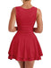 1980s Square Neck Ruched Tiered Solid Dress - vintage dress, retro fashion, elegant red