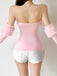 1980s Strapless Plush Fitted Top With Long Gloves - vintage fashion, retro style