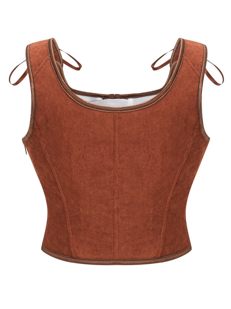 1980s Suede Bow Lace-Up Corset - vintage fashion, retro style