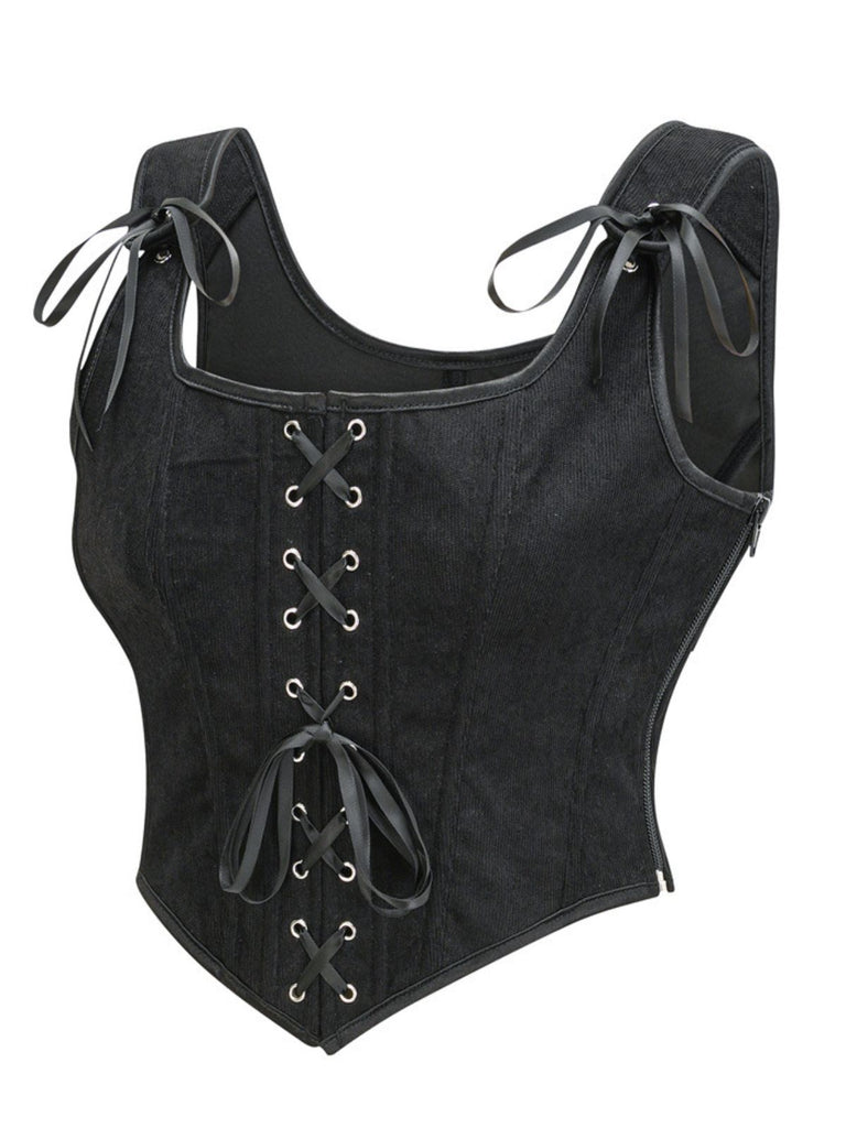 1980s Suede Bow Lace-Up Corset - vintage fashion, retro style