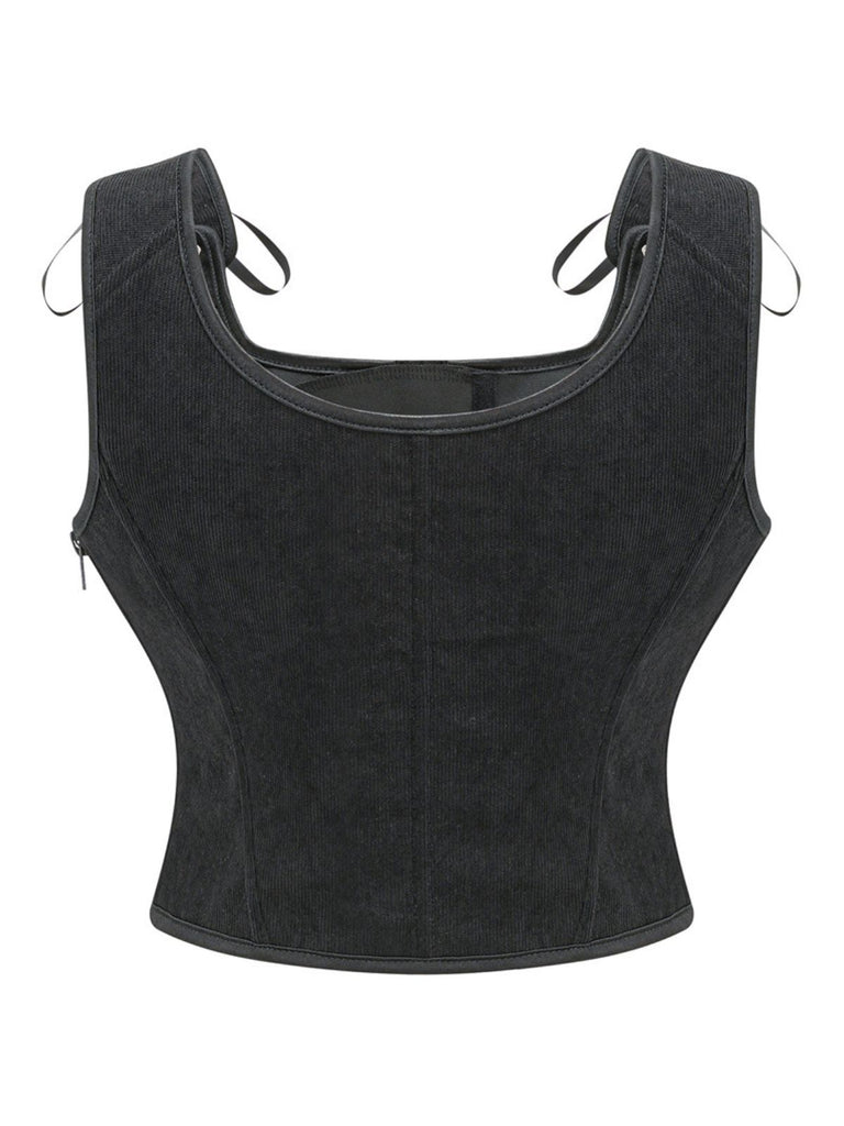1980s Suede Bow Lace-Up Corset - vintage fashion, retro style