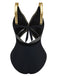 2PCS Metallic 1980s Pleated Cut-Out Swimsuit & Cover-Up - vintage swimsuit, pin-up style