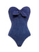 2PCS 1980s Strapless Denim Bow Swimsuit & Striped Cover-Up - vintage swimsuit, pin-up style