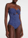 2PCS 1980s Strapless Denim Bow Swimsuit & Striped Cover-Up - vintage swimsuit, pin-up style