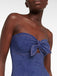 2PCS 1980s Strapless Denim Bow Swimsuit & Striped Cover-Up - vintage swimsuit, pin-up style