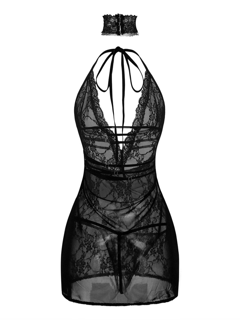 1980s V-Neck Backless Sexy Lace Cami Nightgown - vintage nightgown, retro sleepwear