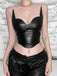 1980s V-Neck Slim Backless Pu Leather Vest - vintage fashion, retro style